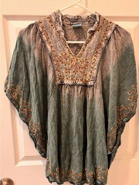 Colors of India Sage Green Embroidered Boho Top